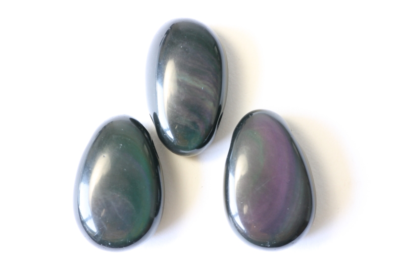 Set of 5 drilled rainbow obsidian tumbled stone