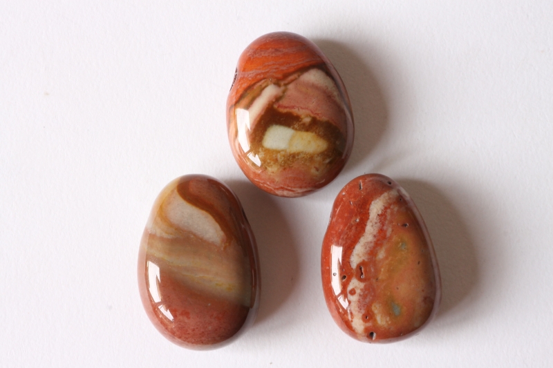 Set of 5 drilled polychrome jasper tumbled stone