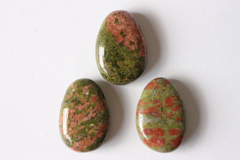 Set of 5 unakite tumbled stones drilled