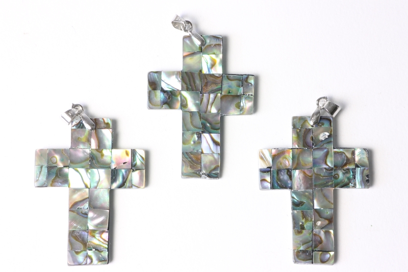 3St. Abalone Muschel Anhänger Kreuz