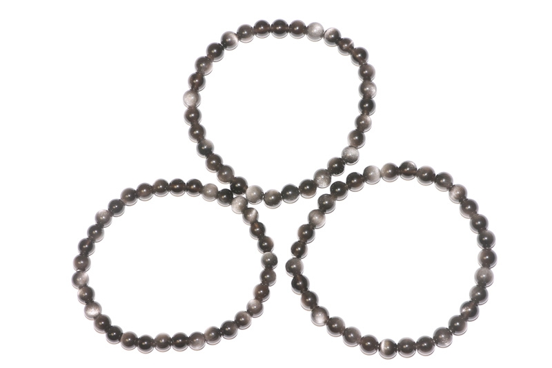 Silver Obsidian Ball Bracelet 6mm