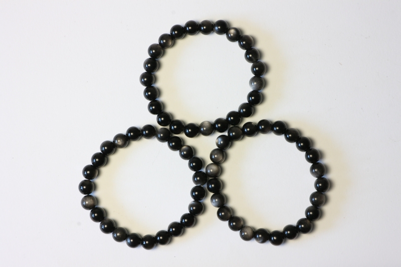 Silver Obsidian Ball Bracelet 8mm