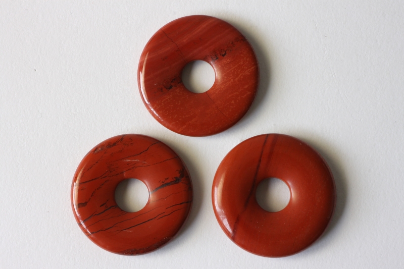 Set of 3 red jasper 30mm donuts