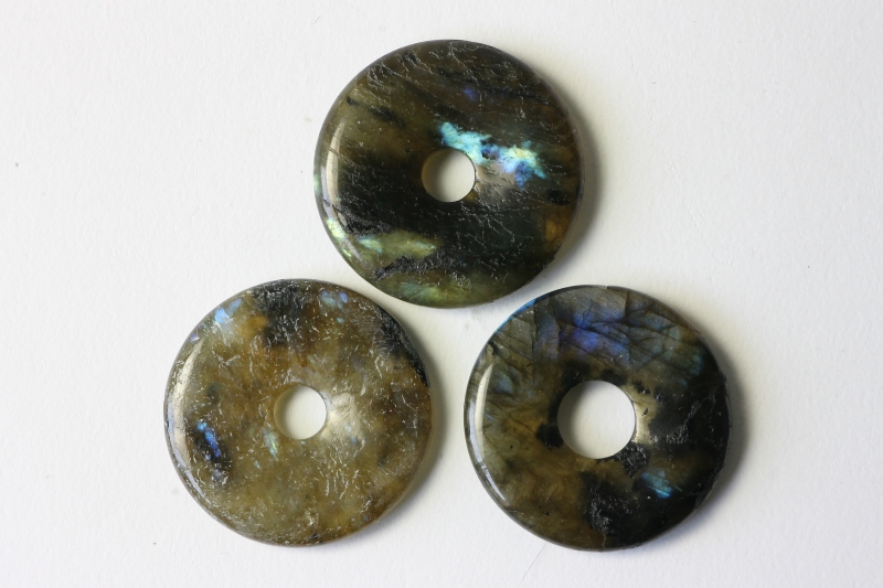 Set of 3 labradorite 30mm donuts