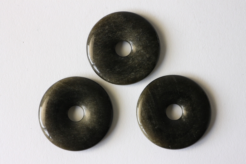 Set of 3 gold obsidian 30mm donuts