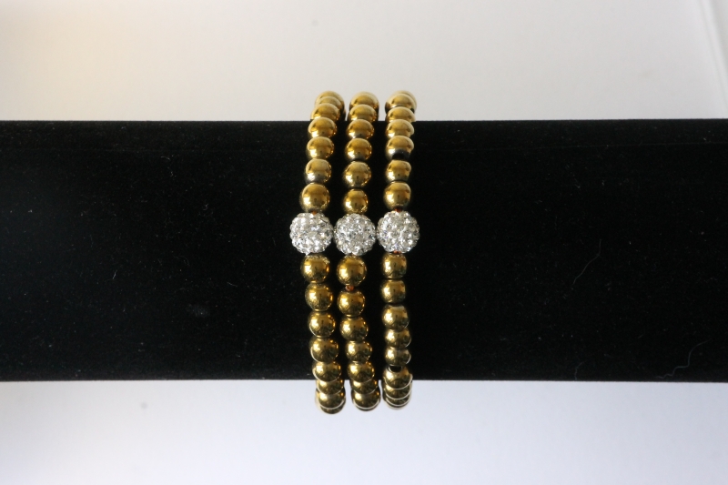 Hematin ball bracelet gold color 6mm strass