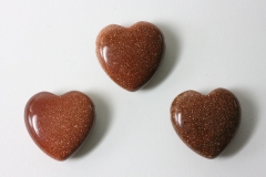 Set of 3 heart 30mm drilled gold sandstone synthetic