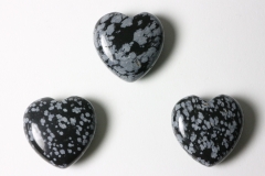 Set of 3 hearts 30mm drilled snowflake obsidian