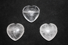 Set of 3 hearts 30mm drilled rock crystal