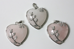 3pcs. Rose quartz heart pendant Rose