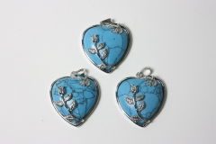 3pcs. Turquoise rec. Heart pendant Rose