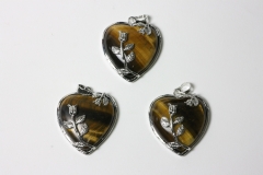 3pcs. Tigers eye heart pendant Rose