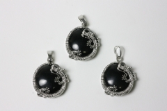 3pcs. Obsidian Black Dragon Pendant Button