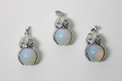 3pcs. Opal glass synthetic owl pendant ball