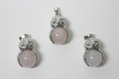 3pcs. Rose quartz owl pendant ball