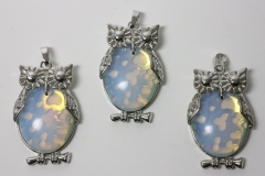 3pcs. Opal glass synthetic owl pendant flat