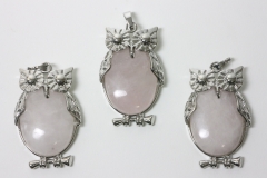 3pcs. Rose quartz owl pendant flat