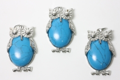 3pcs. Turquoise rec. Owl pendant flat