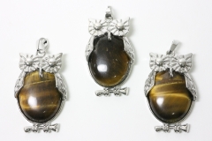 3pcs. Tigers eye owl pendant flat