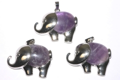 3St. Amethyst Anhänger Elefant / flach