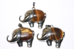 3pcs. Tiger eye pendant elephant / flat