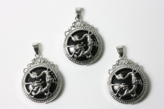 3pcs. Obsidian black dragon pendant round