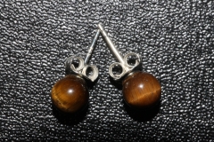 3 pairs of tiger eye earsticks bead 6mm Sterling-silver