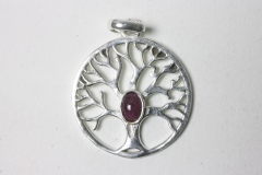Ruby pendant Cab. Tree of Life approx. 24,5mm 925 silver