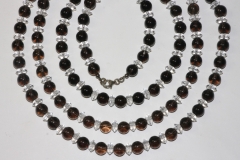 Smoky Quartz Ball Necklace with Rock Crystal Buttons Carabiner