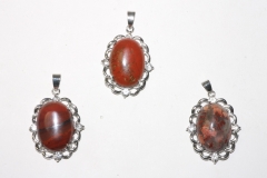 3pcs. red jasper pendant oval decorated