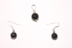 Earrings/pendant set Blue sandstone Ball 925 silver