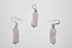 Earrings/pendant set rose quartz freeform Sterling-silver