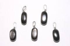 Set of 5 silver obsidian tumbled stones with eyelet