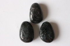 Set of 5 drilled Arfvedsonite tumbled stones