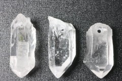 Set of 3 rock crystal natural point drilled Brazil