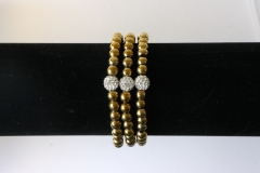 Hematin ball bracelet gold color 6mm strass