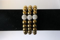 Hematin ball bracelet gold color 10mm Rhinestones