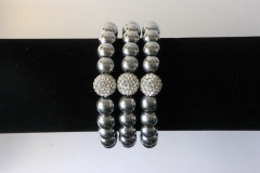 Hematin ball bracelet silver color 10mm strass